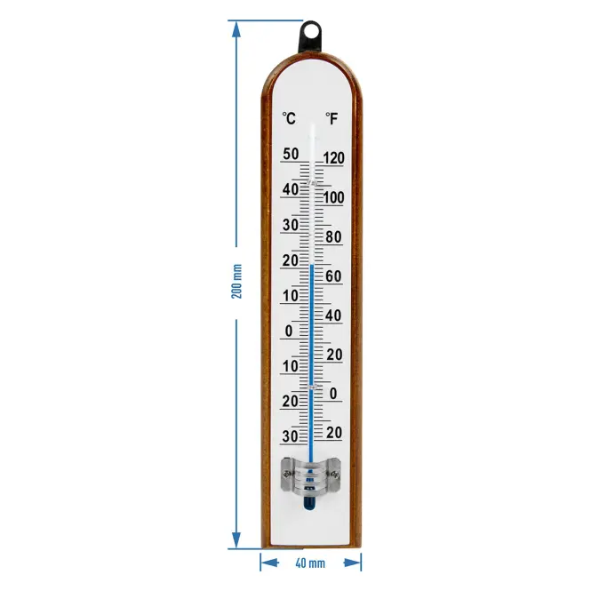 Izbový teplomer s bielou stupnicou (-30/50 °C) 20 cm
