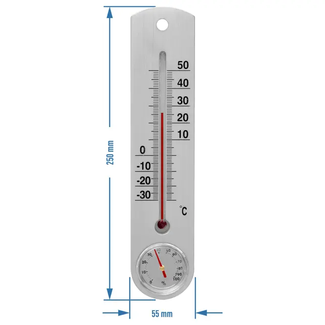 Univerzálny teplomer. S vlhkomerom, strieborný (-30/50 °C) 25 cm