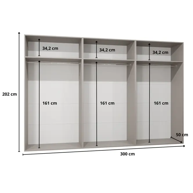 Skriňa Sandi 2-300 (3x100) biela/čierna