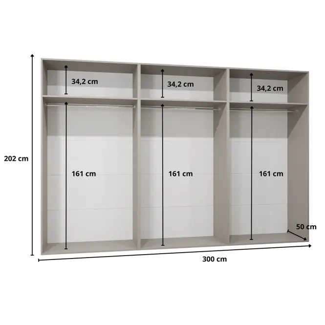 Skriňa Sandi 2-300 (3x100) čierna/čierna