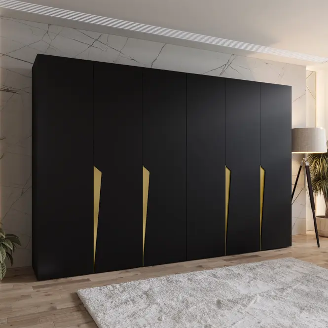Skriňa Piano 1-300 (2x150) čierna/zlatá,5
