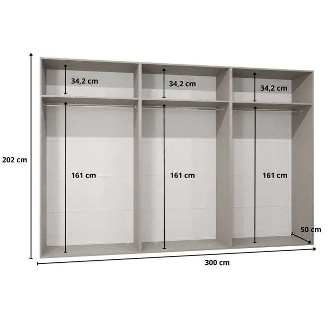 Skriňa Piano 1-300 (3x100) biela/kašmír