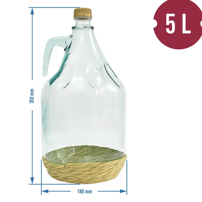 Demižón dama 5 l s výpletom s uzáverom na závit,3