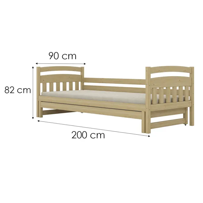 Posteľ Tosia s prístelkou 90x200 prírodná, lakovaná,2