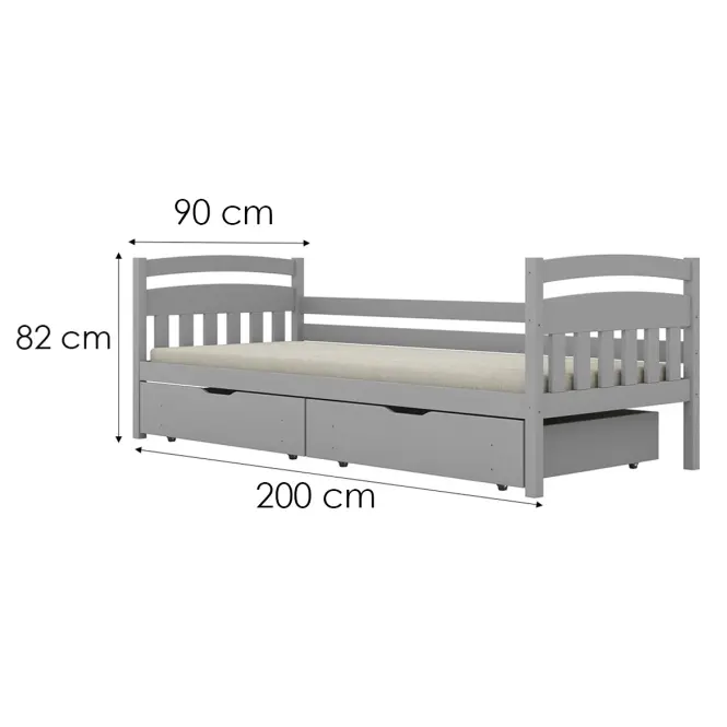 Posteľ Tosia veľké zásuvky 90x200 sivá,3