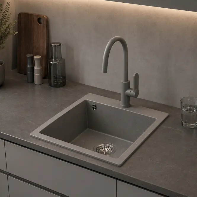 Granitový drez Lot šedý 48x39 + sifón