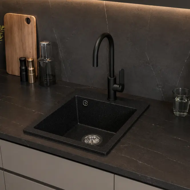 Granitový drez Lot čierny 48x39 + sifón
