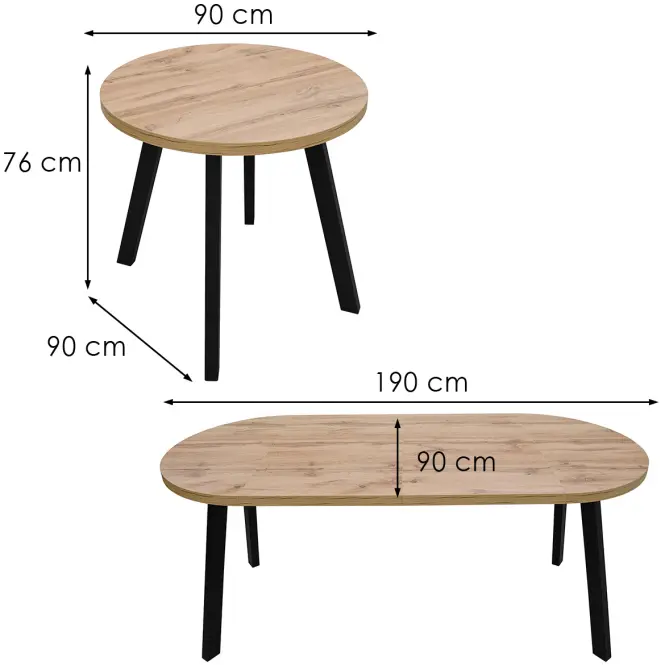 Rozkladací stôl St-82 90+2x50 Wotan/Čierna