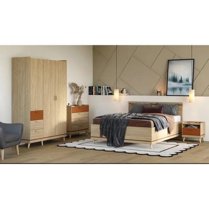 Posteľ Scandi 32 180 Dubový Olej/Tehla