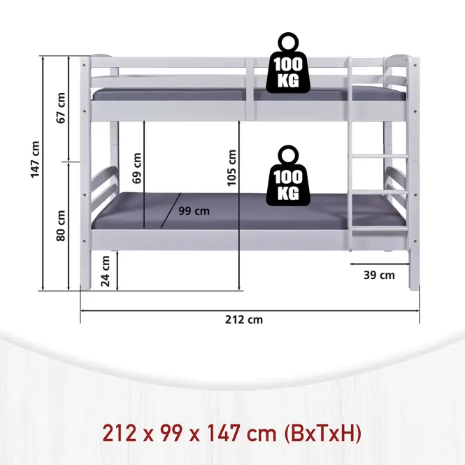 Poschodová Posteľ 20900265 Annika 90x200 Biela + Bariéry