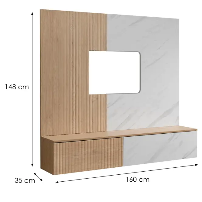 Obývacia Stena Noir I Dcmw Nr1 Cremona Oak/Marble White,4