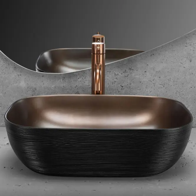 Umývadlo Belinda black brush/copper - na dosku