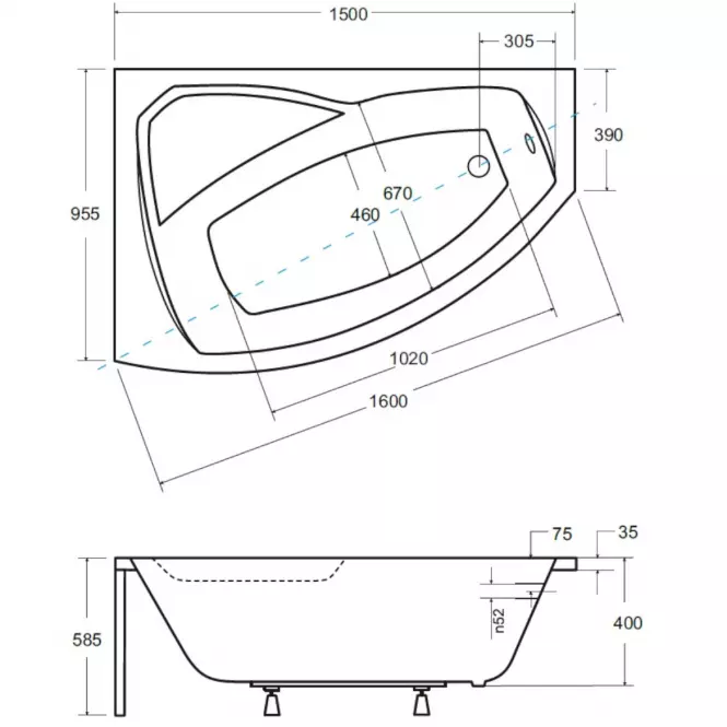 Vaňa Rima 150/95 ľavá + nohy,2