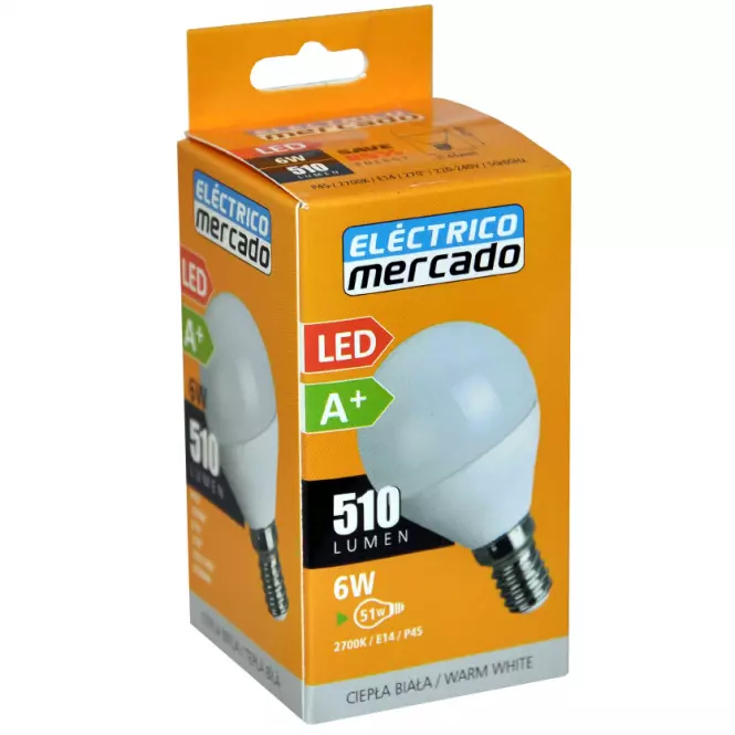 Žiarovka LED EM 6W P45 E14 2700K,3