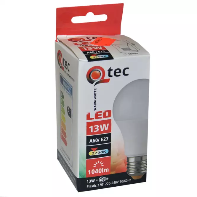 LED žiarovka QTEC A60 13W E27 2700K,3