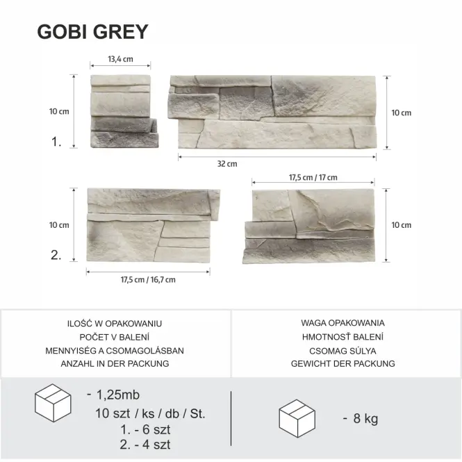 Rohový betónový obkladový kameň Gobi 1 gray