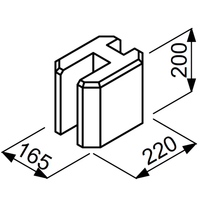 Rovný konektor ŁDP20 165x220x200 mm sivá