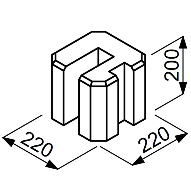 Rohový konektor ŁDN20 220x220x200 mm sivá