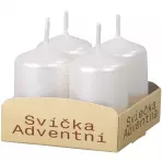 Adventná sviečka metalická lesklá d4x6 cm biela 4 ks