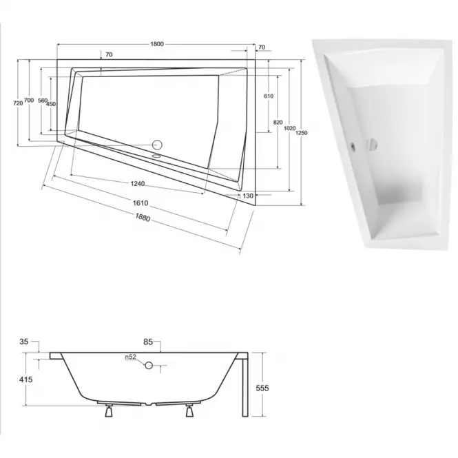 Vaňa Intima Duo 180/125 L +nohy