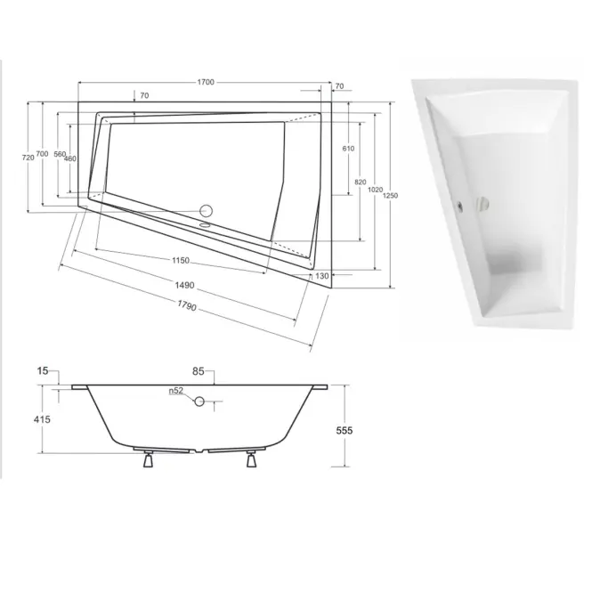 Vaňa Intima Duo Slim 170/125 P +nohy